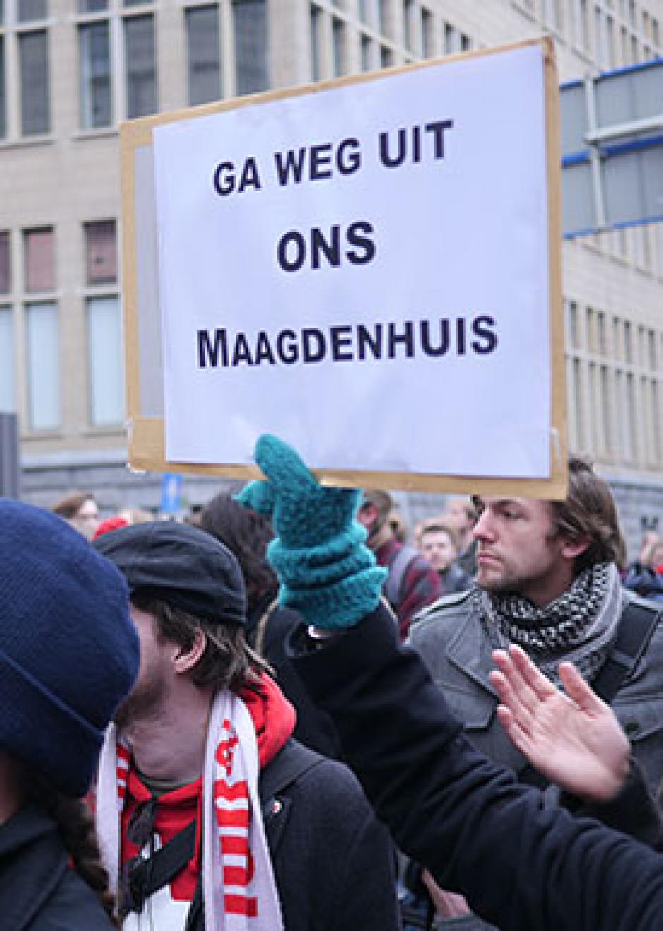 Demonstranten op de dag van de Maagdenhuisbezetting
